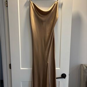 Paper heart gold slip Dress with a slit